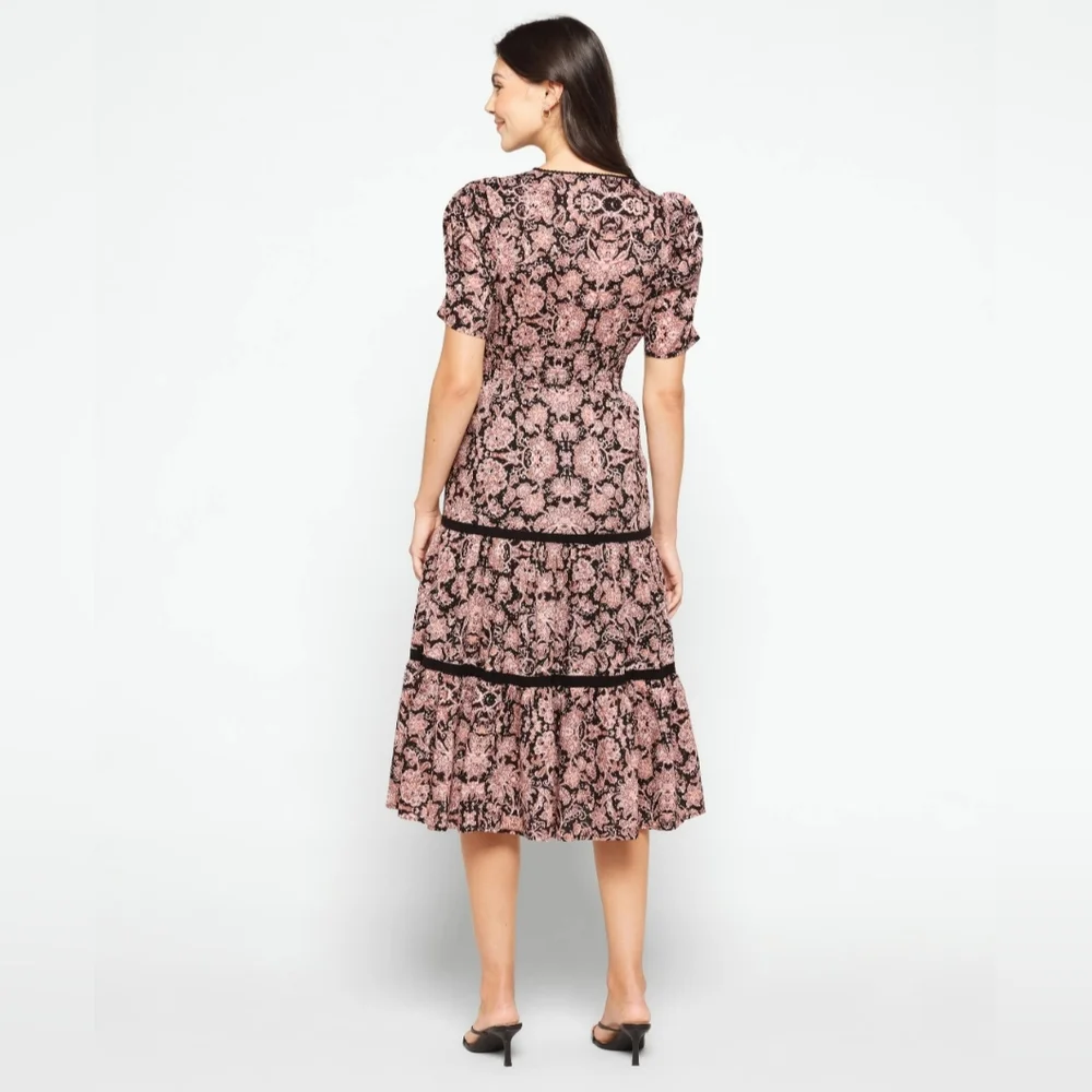 NWT B.B Dakota Black Batik Print Midi Dress Size Large - Picture 3 of 4
